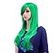 SWACC 26-Inch Long Curly Wave Cosplay Synthetic Wig Colored Hair Piece for Women with Wig Cap (Green)
