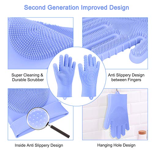 Magic Silicone Cleaning Gloves | 2019 Upgrade Version 2-Sided Multi-Function Dishwashing Gloves, Optimized Scrubber&Size, Reusable&Heat Resistant | Kitchen Brushes for Dishes, Vegetable, Fruit - Thumbnail 2