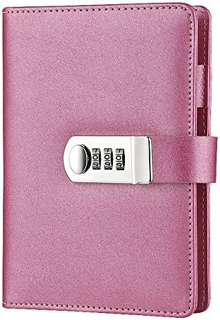 ToiM Macaroon Color PU Leather A6 Loose-Leaf Locking Binder Journal with Combination Lock, Passcode Diary Secret Notebook (Pink)
