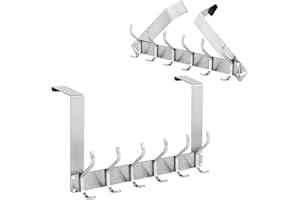 AngLink Over The Door Hook - 2 Pack Folding Stainless Steel Hooks Hanger Heavy Duty Rack for Hanging Towel Coats Clothes Hats Bags Bathroom | Silvery