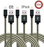 Aplenta 8 Pin Lightning to USB Nylon Braided Charging Cable, 6-Feet, Gold and Gray, 3-Pack