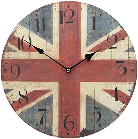 13" Wall Clock with United Kingdom UK Flag Vintage Rustic Prints