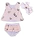 3pcs Baby Girls Rabbit Printed Cross Shirt+Ruffled Leaf Short Pants+Headband Outfit Set (6-12M, Pink)
