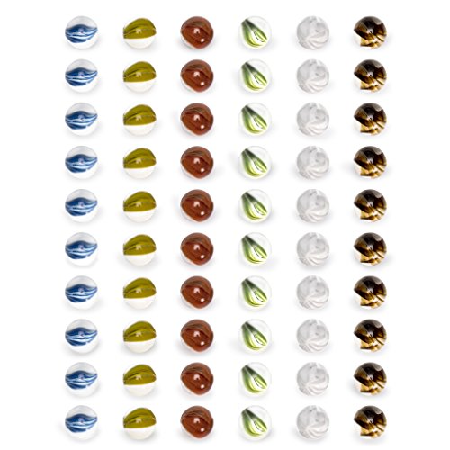Marbles for Chinese Checkers, Set of 60, Translucent with 6 Colors of Interior Petals, 10 Marbles for Each Color