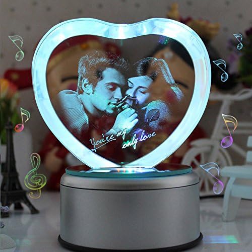 LIWUYOU Colorful Romantic Crystal Music Box, Engrave You're My only Love, Heart Couple, Bluetooth Base
