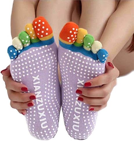 SkinFoot Purple Full Toe Yoga Socks Non-Slip Skid Barre Grip Colorful Sock Women Men (1 Pair)