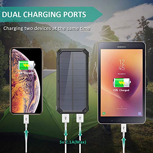Solar Charger, STOON 15000mAh Solar Power Bank Phone Charger with Dual USB Ports for iPhone, iPad, Galaxy and More, Portable External Battery Pack with 6 LED Lights for Outdoor Camping Travelling