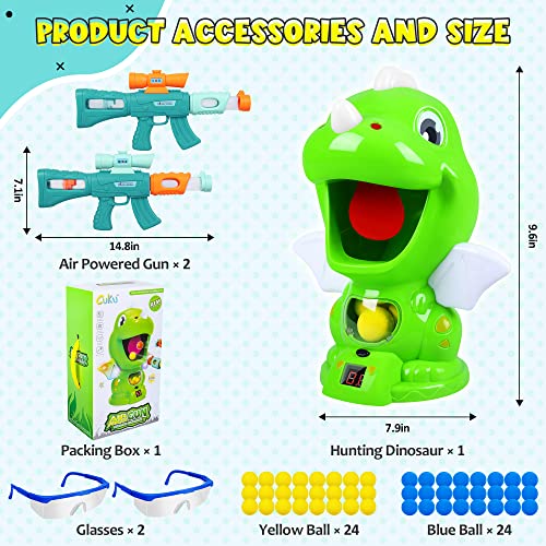 Movable Dinosaur Shooting Toy Guns for Kids with 2 Air Pump Guns Target Shooting Games and 46