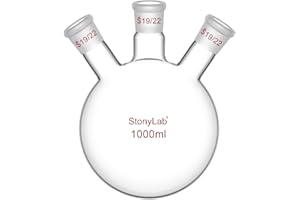 stonylab Borosilicate Glass Heavy Wall 3 Neck Round Bottom Flask RBF, with 19/22 Center and Side Standard Taper Outer Joint (1000ML)