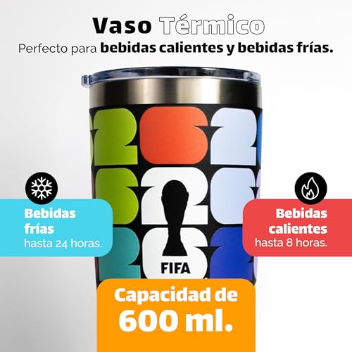 NORDAY | Termos para Café Tumbler 20 oz Selección Mexicana Oficial FIFA 2026 | Vaso Térmico Acero Inoxidable 600 ml | Tapa Antiderrame | Frío 24h Caliente 8h | Licencia Oficial MX Clásico (Multicolor)