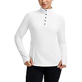 baleaf Women's Fleece Lined Quarter Button Thermal Pullovers Long Sleeve Workout Shirts with Pockets Yoga Travel Tops