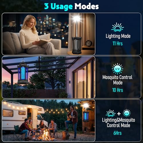 GooQand Bug Zapper, 4500V Retractable Fly Zapper with LED Light, 4000mAh&3 Mode Portable Electric Zapper with Lighting Used for Indoor Outdoor, Camping, Garden, Patio, Fishing