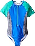 Speedo Girls Short Sleeve Zip One Piece Swimsuit, Radiant Blue, Size 14