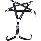Women's Punk Waist Belt Body Chain Gothic Black Leather Chest Harness Adjustable with Buckles and O-Rings Costume