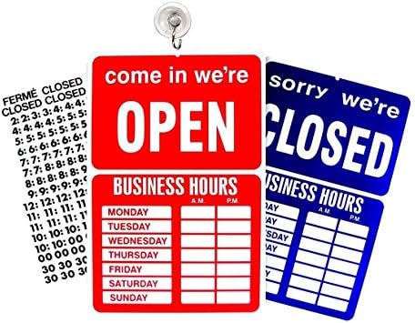 1 Set Stunning Modern Open Closed Sign Business Hours Plastic Vinyl Letters Window Adhesive Size 9" x 14" with Hook