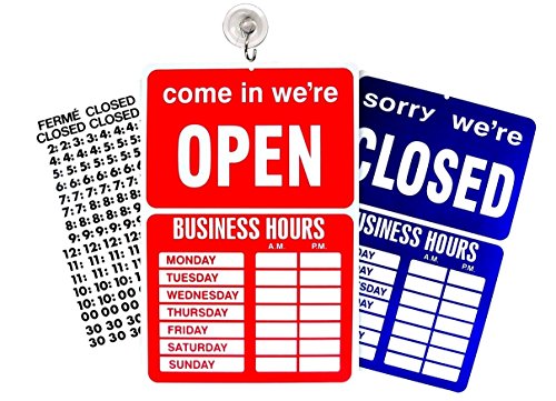 1 Set Stunning Modern Open Closed Sign Business Hours Plastic Vinyl Letters Window Adhesive Size 9" x 14" with Hook
