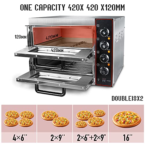 ZXMT Commercial Pizza Oven Double Oven 3000W 16 inch Stainless Steel