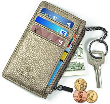 Slim Minimalist Wallet, Credit Card Holder, RFID Blocking, Front Pocket Wallets with Keyring and Zipper for Men Women