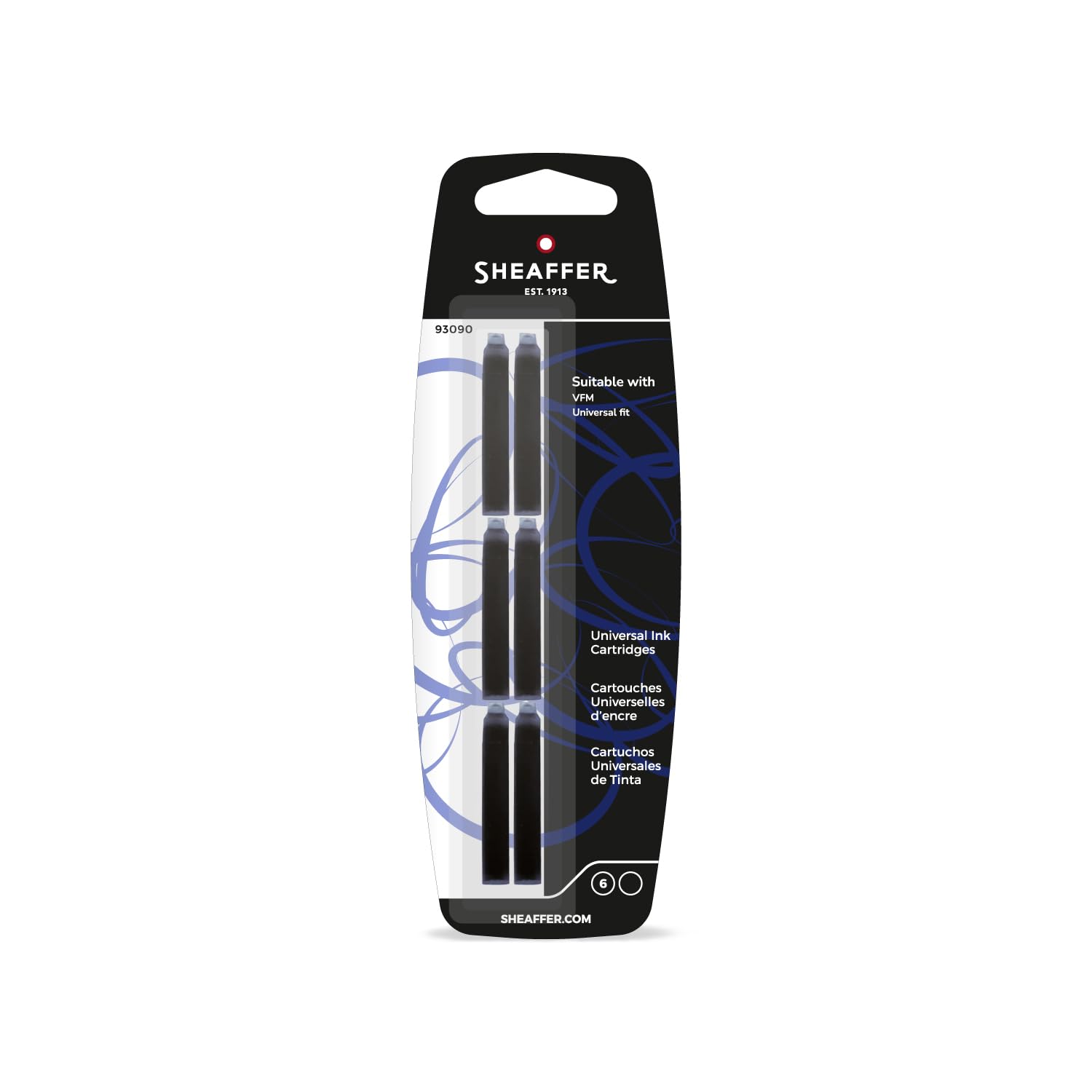 Sheaffer 93090 VFM Euro Fit Cartridges - Black (Pack of 6)