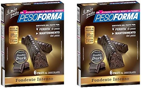 Pesoforma Meal Replacement Bars, Double Dark Chocolate Taste - 12 Bars per Box, Pack of 2 [ Italian Import ]