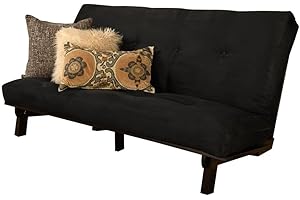 Kodiak Furniture Carson Full Size Futon Frame and Mattress Set - Java Brown Finish Wood Futon Frame with Mattress Included in Suede Black Color