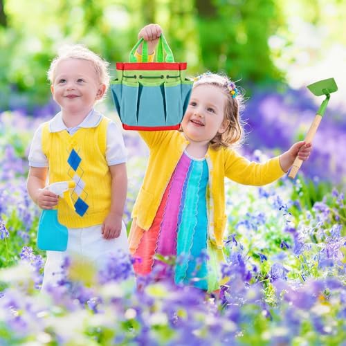 GOLDGE Children's Wheelbarrow, 10 Piece Children's Garden Tools Set with 5 Pieces Garden Tool Shovel Set, Tool Bag, Watering Can, Apron, Gloves, Perfect Garden Tools Wheelbarrow Toy for Outdoor Use