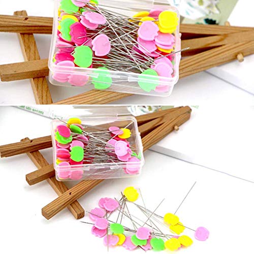 Quilting Pins 200Pcs Flat Head Decorative Sewing Pins/Long Straight Pins/Flower Head Pins/Colored Flat Button Pins with A Clear Cases, Extra Fine for Dressmaking Jewelry Components Flower (B) - Thumbnail 2