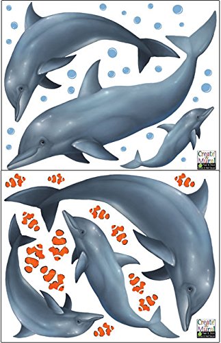 Create-A-Mural Dolphin Family Wall Decals, Fish & Bubble Wall Stickers, Under The Sea Peel & Stick U - //coolthings.us
