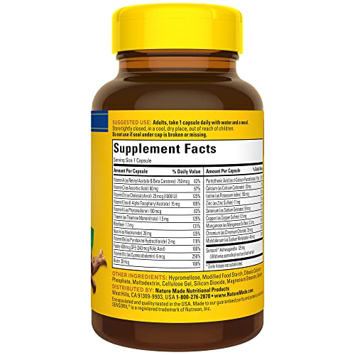 NATURE MADE MULTI + ASHWAGANDHA, MULTIVITAMIN FOR DAILY STRESS RELIEF SUPPORT, ONE PER DAY MULTIVITAMIN, 60 CAPSULES