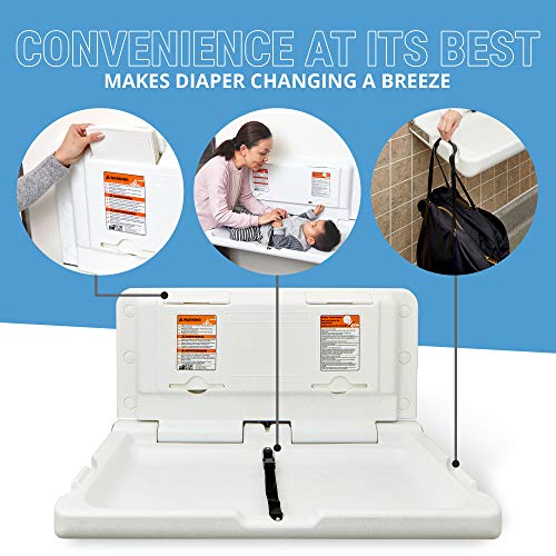 ECR4Kids Wall Mounted Baby Changing Station, Horizontal Fold Down Diaper Changer Table with