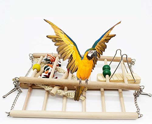 Pet Bird Steps Pet Hanging Ladder Bridge Steps Stairs Climbing Swing Double-Layer Wood Hamster Parrot Cage Toy