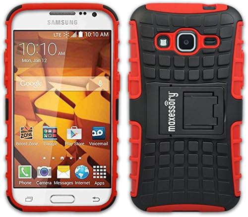 Core Prime Case, Prevail LTE Case, Maxessory OffRoad Cover Red Black Rugged Stand for Samsung Galaxy Core Prime G360