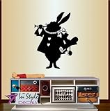 Wall Vinyl Decal Home Decor Art Sticker Bunny Rabbit Trumpet Animal Alice in Wonderland Kids Nursery Baby Room Removable Stylish Mural Unique Design