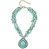 COLORFUL BLING Boho Imitation Turquoise Collar Bib Necklace Blue Stone Beads Strand Pendant Choker Necklaces for Women Bohemian Turquoise Jewelry