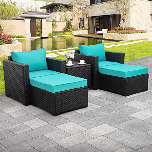 Valita 5Piece Outdoor PE Wicker Furniture Set, Patio Black All Weather Resin Rattan Chairs and