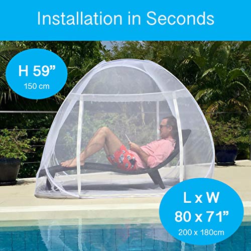 EVEN NATURALS Luxury Pop Up Mosquito Net Tent, Large: for Twin to King Size Bed, Extra Fine Holes, Canopy with Lace, Folding Design with Bottom, 2 Entries, Easy to Install, Storage Bag, No Chemicals