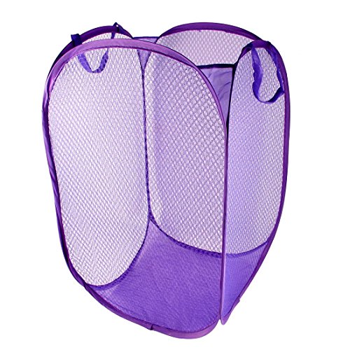 LEFVâ„¢ Laundry Basket Deluxe Pop Up Mesh Hamper Clothes Sorter Folding Storage Tote Bag Case Open Bin - Multi Use for Toys Dirty Tidy Clothes Socks Underwear Bra Lingerie Purple