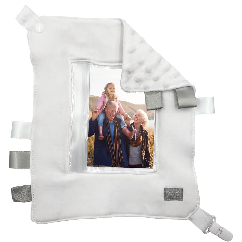 Chrome Cherry KuddleFrame by Nurturally, Unisex Baby Comforter with Photo Holder & Dummy Tag, Soft, Sensory Comforter for Touch & Feel Play, Suitable for Babies 6 Months to 4 Years