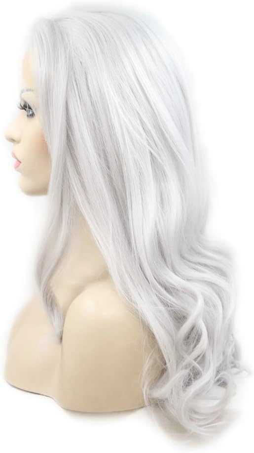 RainaHair Ashy Gray Lace Front Body Wave Wig Soft Natural Hairline Synthetic Glueless Cosplay Party Wigs for Women Daily Wear Wig 26inches - Image 4