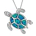 Sterling Silver Synthetic Blue Opal Turtle Pendant Necklace, 16+2