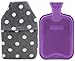 HomeTop Premium Classic Rubber Hot or Cold Water Bottle with Soft Fleece Cover (2 Liters, Purple/Gray Polka Dot Envelope Cover)