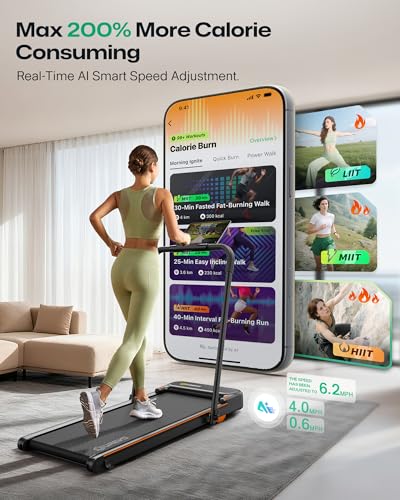 UREVO Strol 2E Smart 2-in-1 Folding Treadmill, Compact Walking Pad with Safety Handle, Plug and Play, Dual LED Display, Workout APP, Walking or Running for Home Office, Remote Included