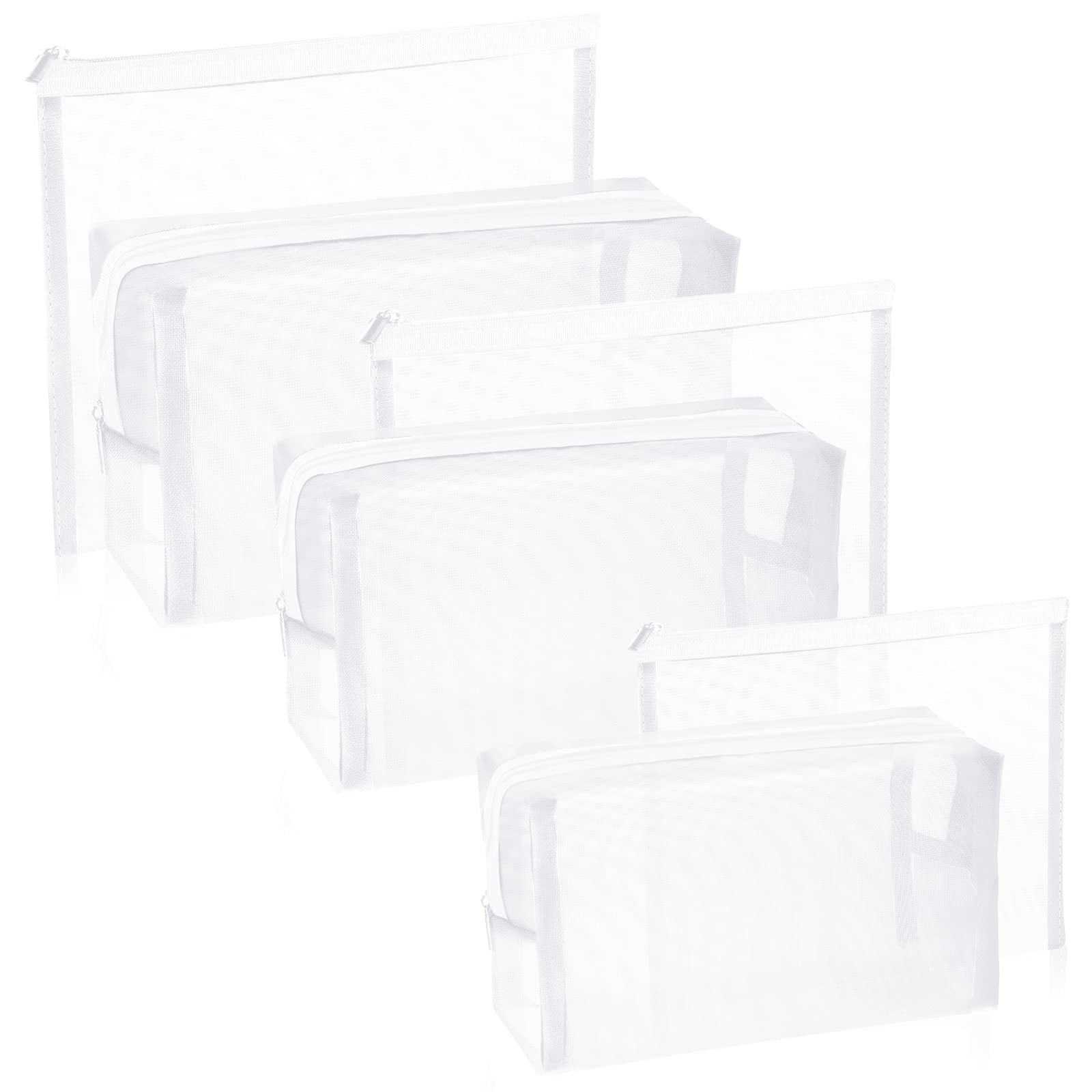 6 Pieces Mesh Makeup Bags Mesh Cosmetic Bag Portable Travel Organizing Zipper Pouch Toiletries Makeup Pouches for Home Office Travel Accessories (White)