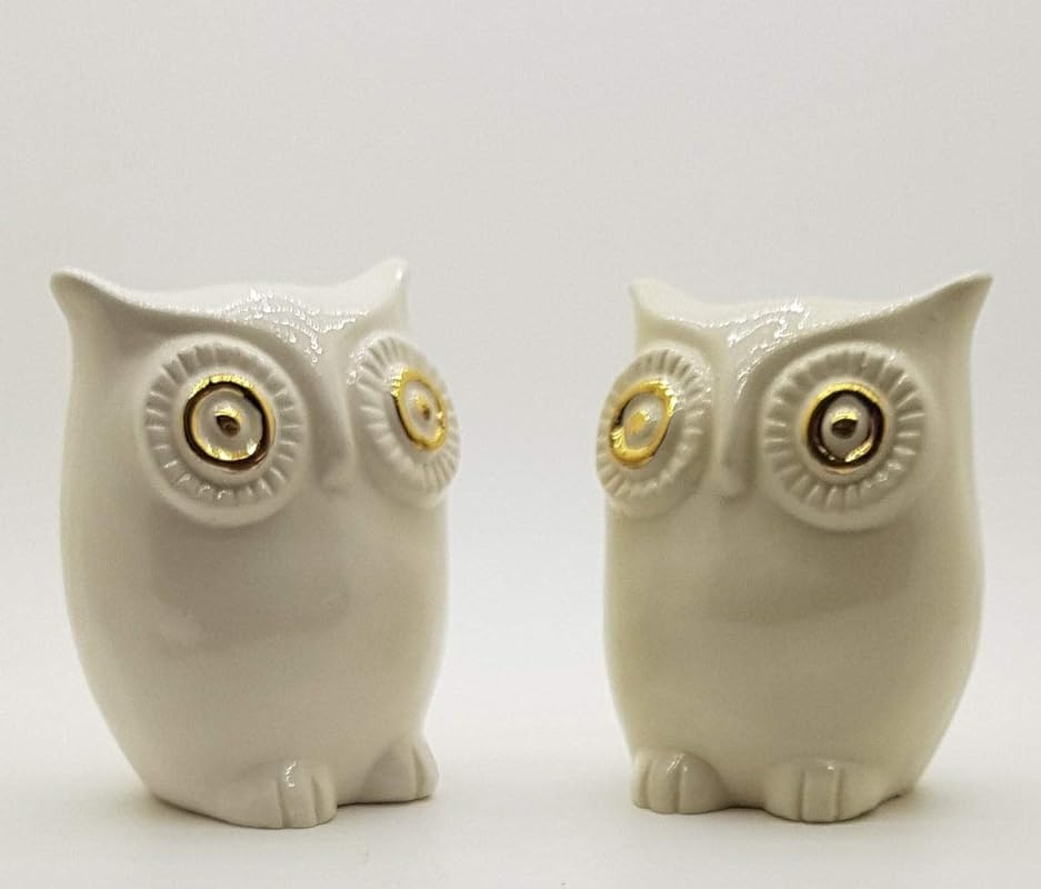 Owl Figurines, Set of 2 Owl Sculpture Handmade of Ceramic