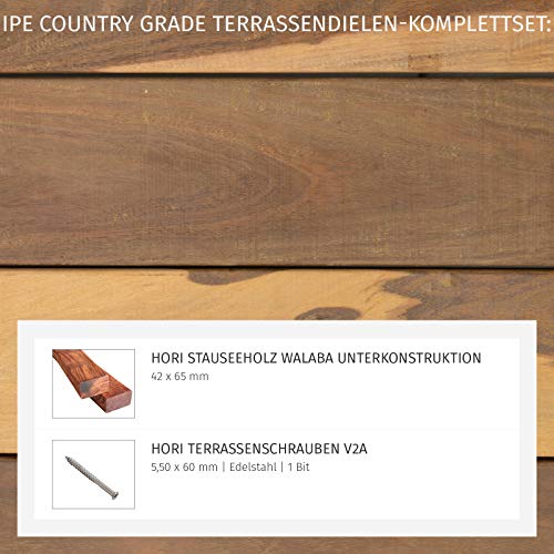 HORI® Ipe Terrassendiele Glatt 21 x 145 Komplettset Massiv Hartholz I Bausatz inkl. 45 x 70 mm Unterkonstruktion I… – Bild 6