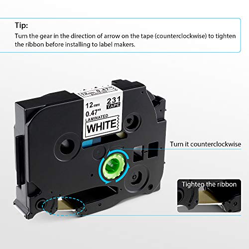 3PK TZe Tape, 12mm 0.47 inch Standard Laminated P-Touch Label Maker Tapes TZ 231 TZe-231 Compatible with Brother P-Touch Cube PT-D210 PTH110 PT-D400 PT-D600 and More, Black On White, 1/2'' x 26.2'