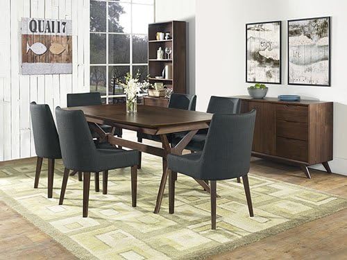 Coastlink Hawaii Walnut Dining Set For 6 - Scoop Back Chairs Red Fabric