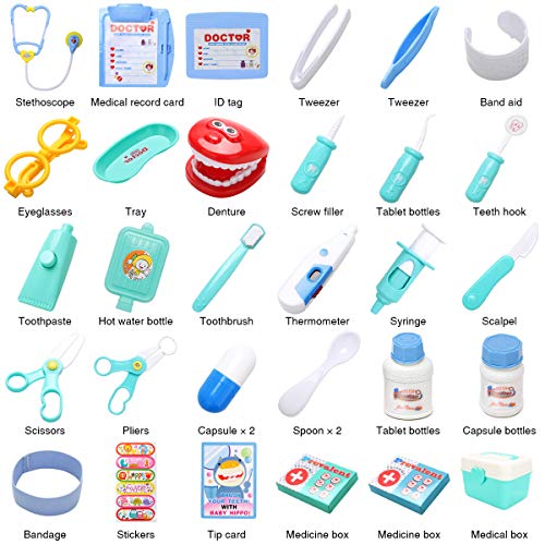 Tencoz Kids Doctor Kit, 31 Piece Pretend Play Toys Dentist Medical Educational Toy with Electronic Stethoscope for Boys Girls Ages 3-6