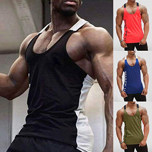 OWMEOT Men's Microfiber Bodybuilding Stringer Tank Top Weight-Training Y-Back Racerback (Black, M)