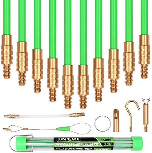 通用 11ft Fibreglass Electrical Fish Tape Kit 16 Pieces with 10 Rods Brass